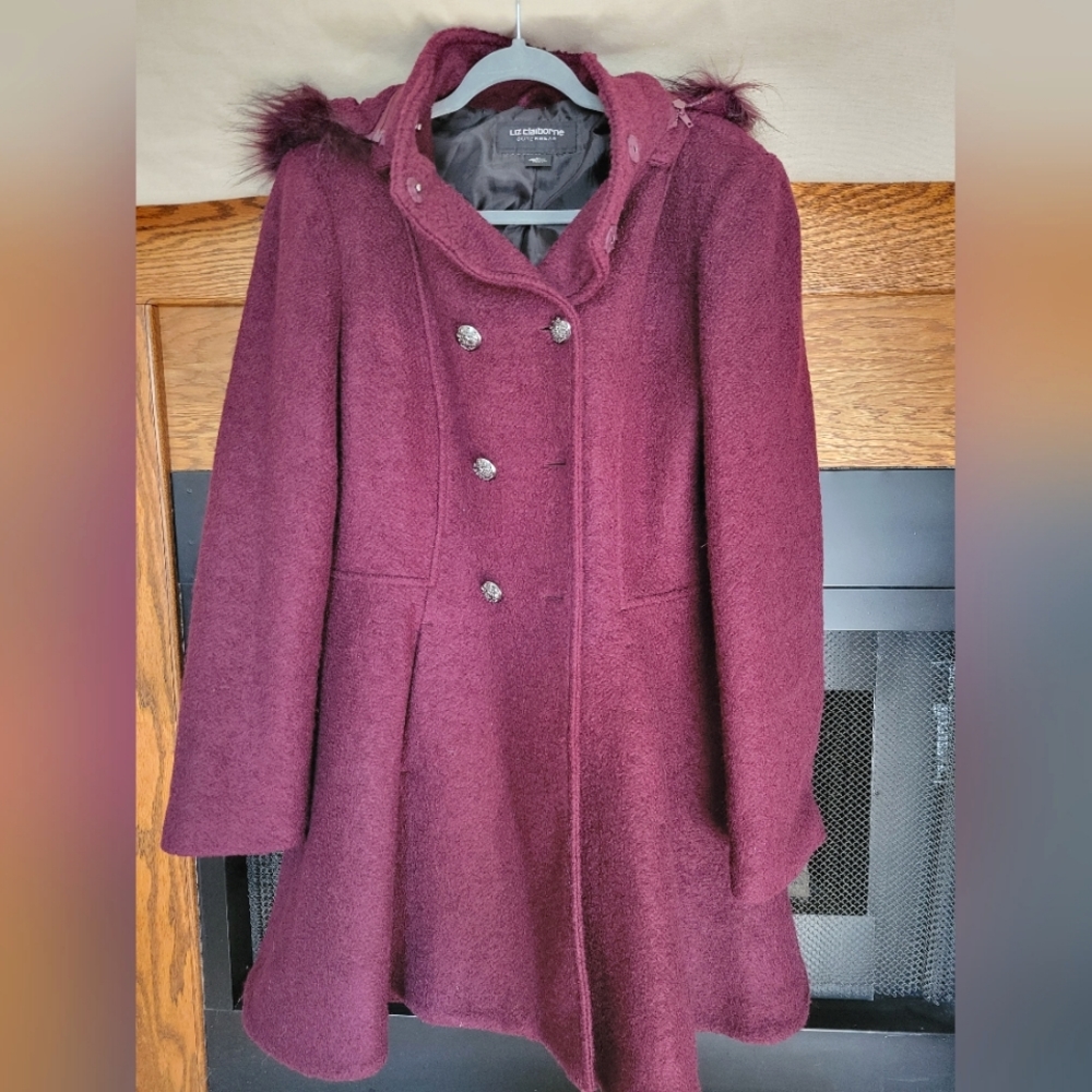 Liz Clairborne Outerwear Faux Fur Hooded Pea Coat
